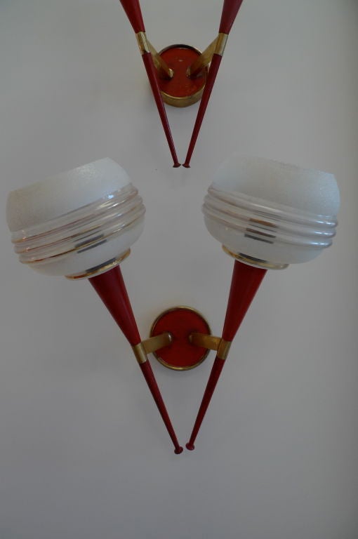 Pair of 1950s French Double Lollipop Sconces by Kobis et Lorence For Sale 1