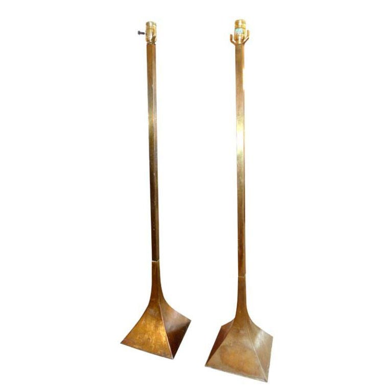 Pair of Brutalist Copper Patinated Lamps For Sale