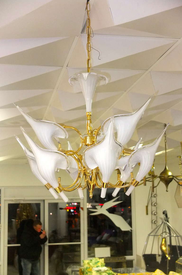 Mid-Century Modern Beautiful Murano Calla Lily Chandelier by Franco Luce For Sale