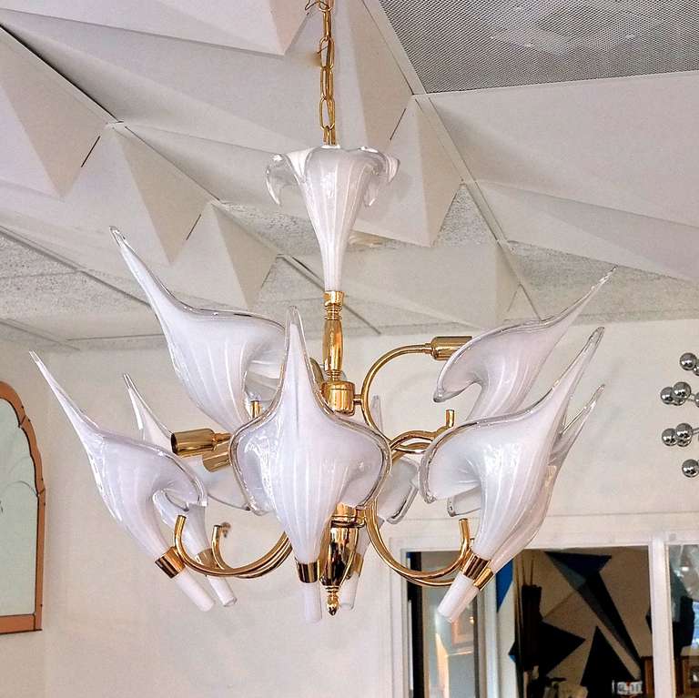 Gold Plate Beautiful Murano Calla Lily Chandelier by Franco Luce For Sale