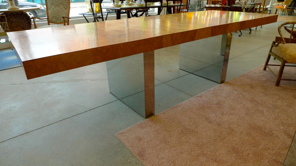 Milo Baughman Burl & Chrome Dining Table