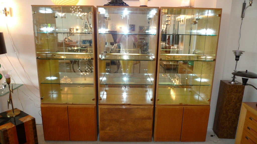 Late 20th Century Milo Baughman 3 Cabinet Wall Unit Display Cases