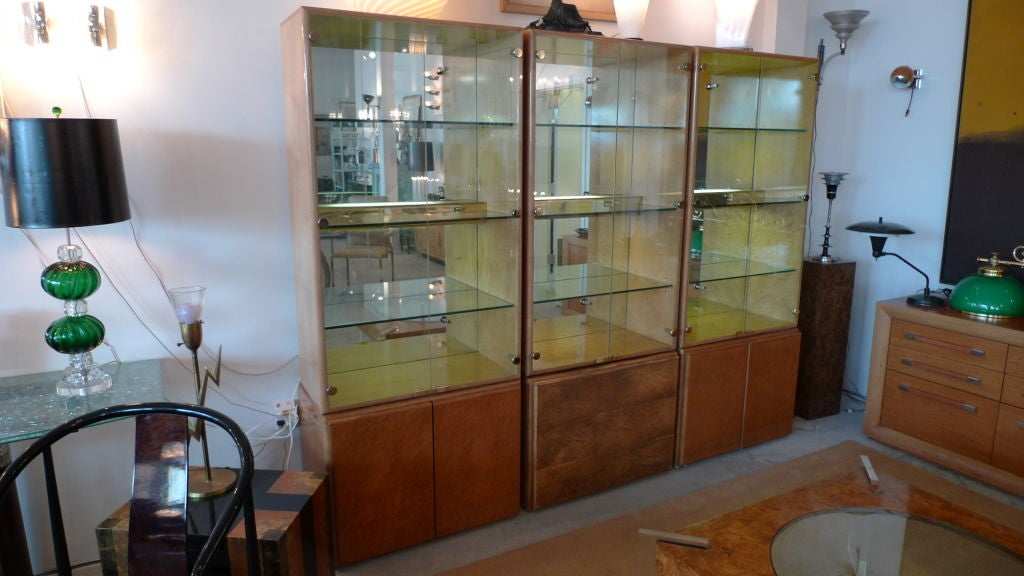 Milo Baughman 3 Cabinet Wall Unit Display Cases 1