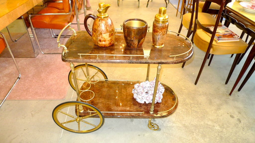 Aldo Tura Lacquered Goatskin Bar Cart