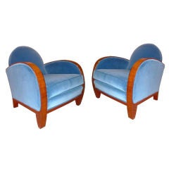 Antique Pair of French Art Deco Club Chairs by Louis Majorelle