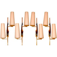 Two Pair of French Opaline & Brass Sconces by Arlus 4