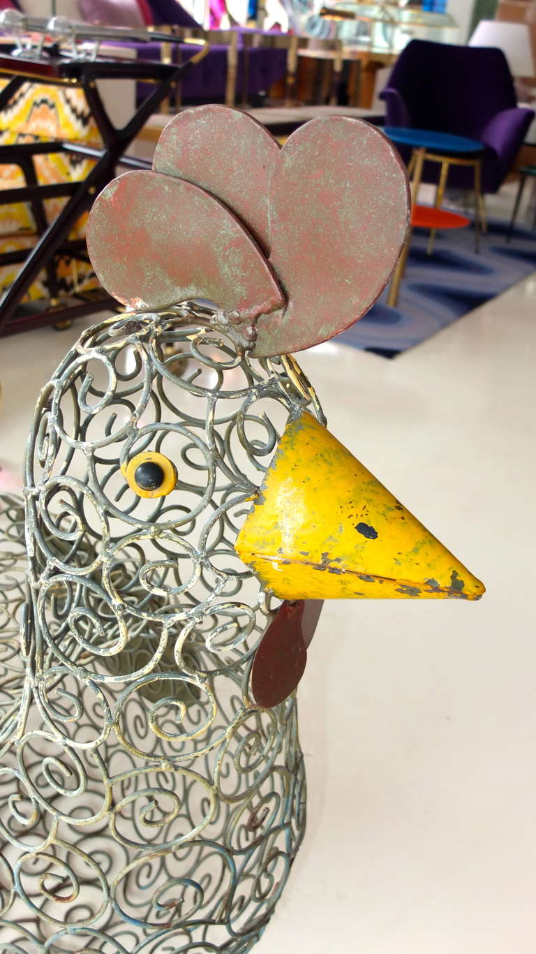 Steel Folk Art Metal & Wire Rooster Chair For Sale