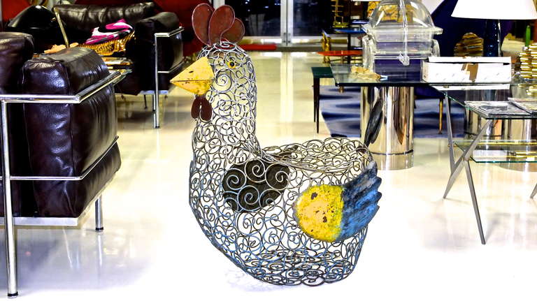Folk Art Metal & Wire Rooster Chair For Sale 2