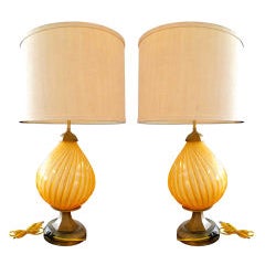 Pair of Barbini Amber Murano Lamps 2
