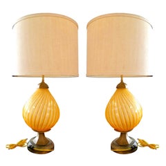 Pair of Barbini Amber Murano Lamps