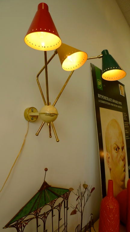 Brass Kobis & Lorence Three Arm Wall Lamp For Sale