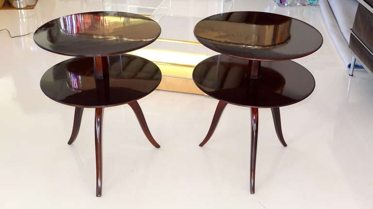 Mid-Century Modern Pair of Round Two Tier Tables - Wormley & Frankl