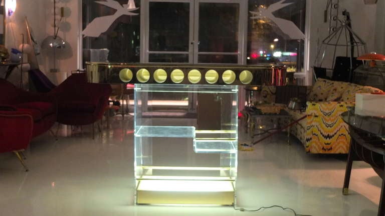 Goodfellas Lucite & Gold Mirror Illuminated Standing Bar 1