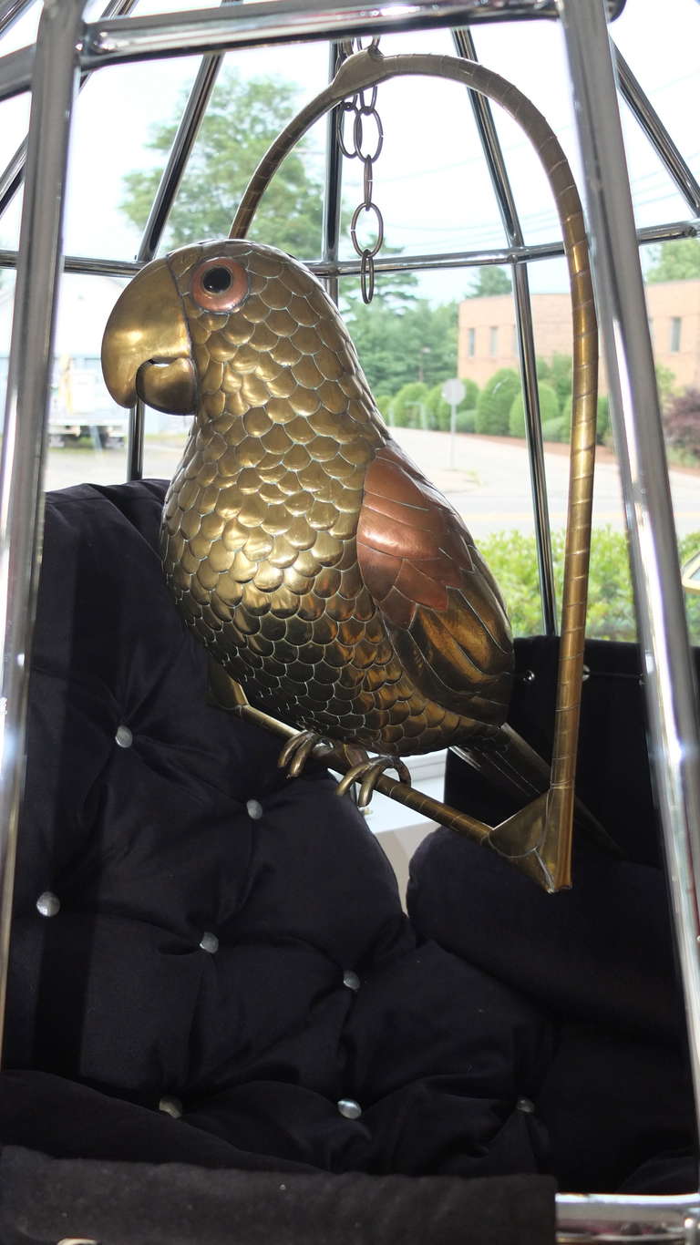 Vintage Brass Perched Parrot Sculpture by Sergio Bustamante In Good Condition In Hanover, MA