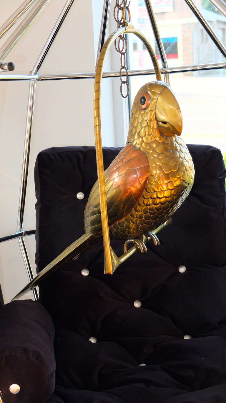 Vintage Brass Perched Parrot Sculpture by Sergio Bustamante 1