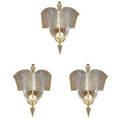 Set of 3 French 1950's Faceted Lucite Wall Sconces