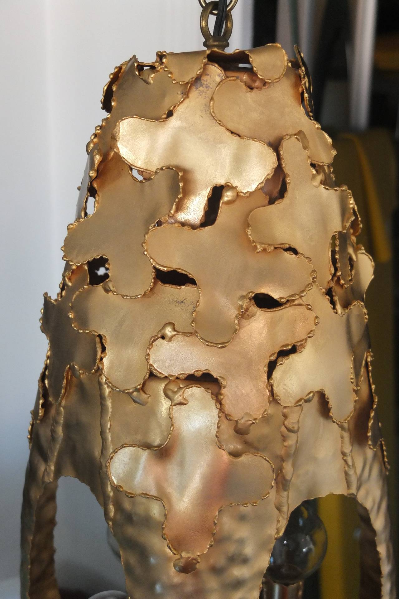 Tom Greene for Feldman Pendant Lantern 24k Gold Plated Torch-Cut Brass 2