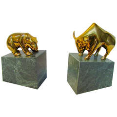 Bull and Bear Brass and Marble Bookends 5