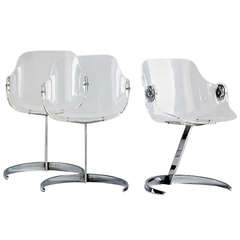 Boris Tabacoff Set of Three Perspex and Chrome Chairs