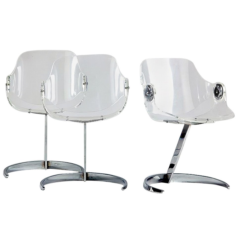 Boris Tabacoff Set of Three Perspex and Chrome Chairs