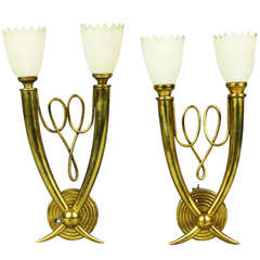 Pair of Stylish 1940s Italian Brass Sconces 11