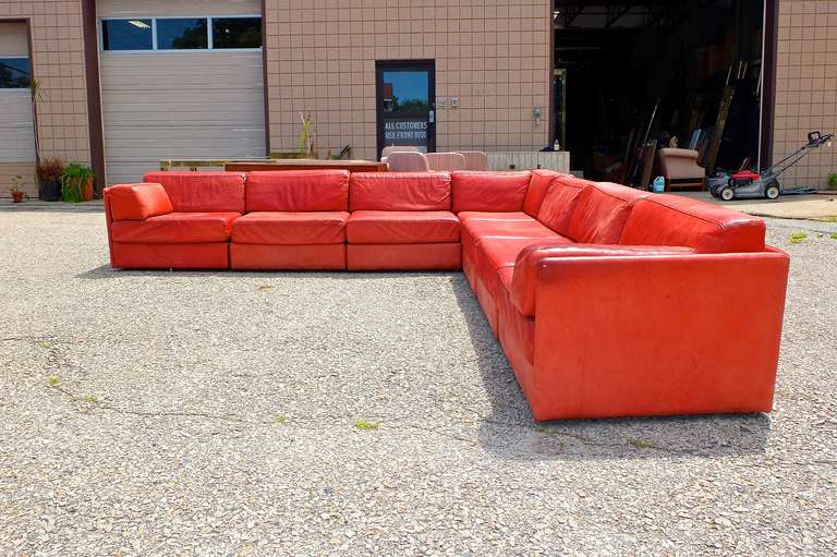 Mid-Century Modern 1970's American Leather Seven-Piece Sectional Sofa