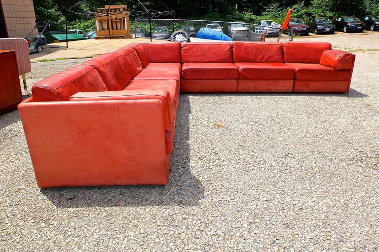 Dyed 1970's American Leather Seven-Piece Sectional Sofa