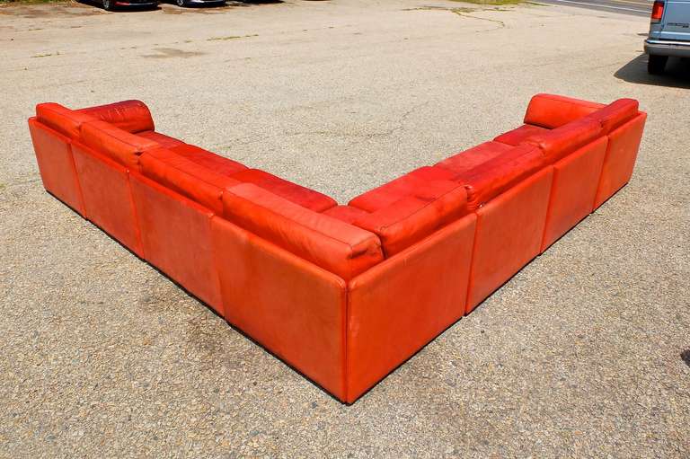 1970's American Leather Seven-Piece Sectional Sofa In Good Condition In Hanover, MA