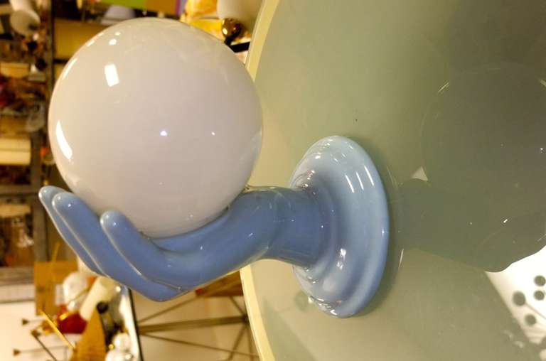 Mid-20th Century Light Blue Italian Ceramic Hand Wall Sconce