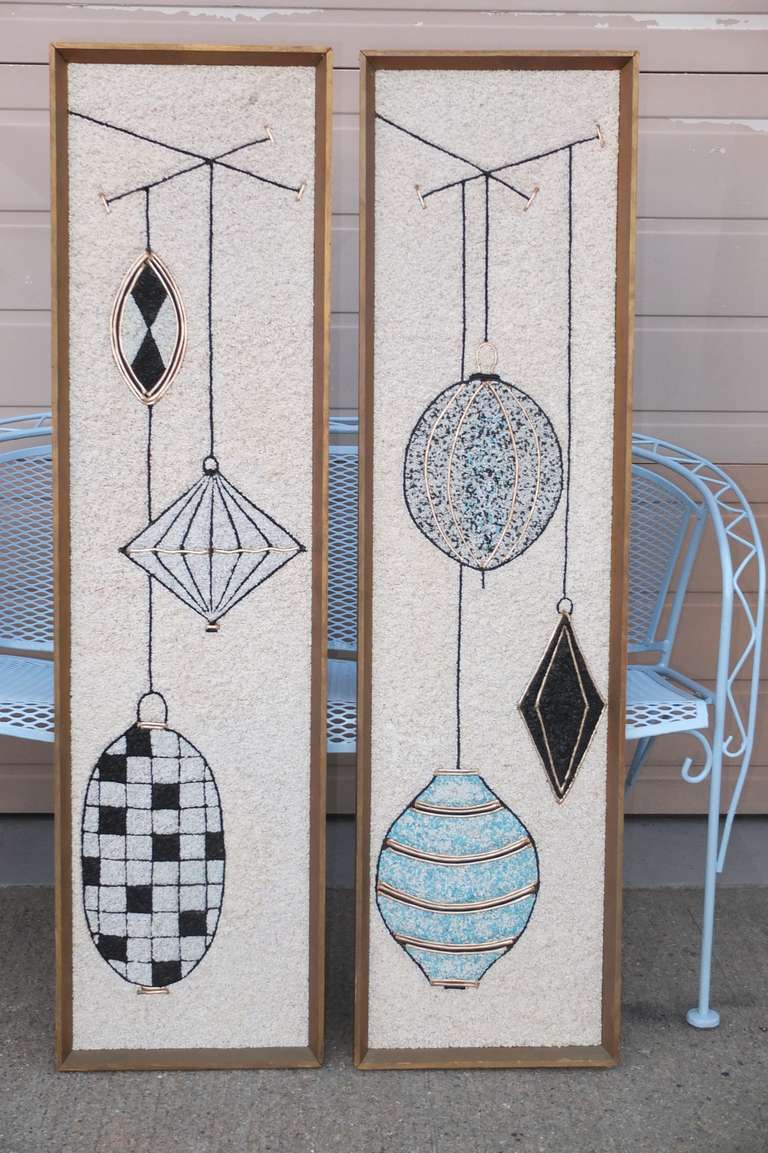 Pair of decorative mid-century modern gravel art panels, a popular home craft during the early 1960's.