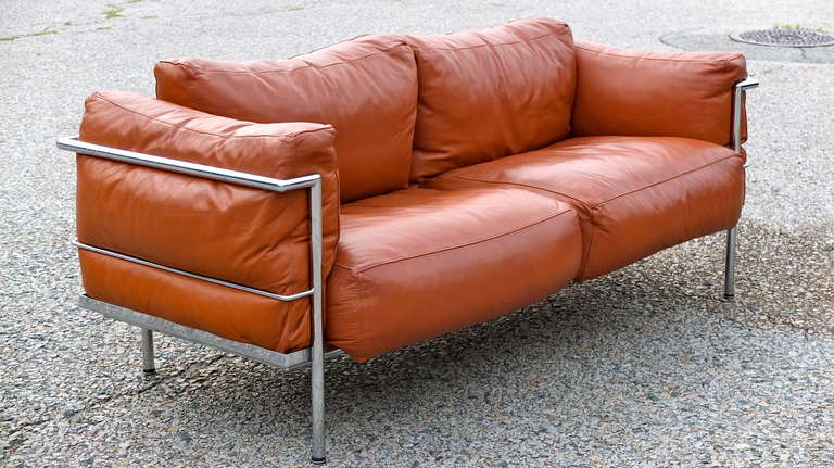 Italian Leather & Chrome Corbusier Style Sofa