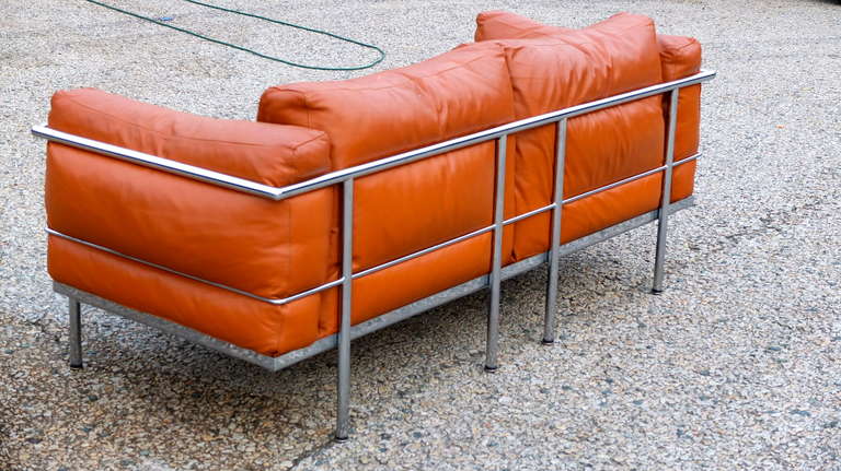 20th Century Leather & Chrome Corbusier Style Sofa