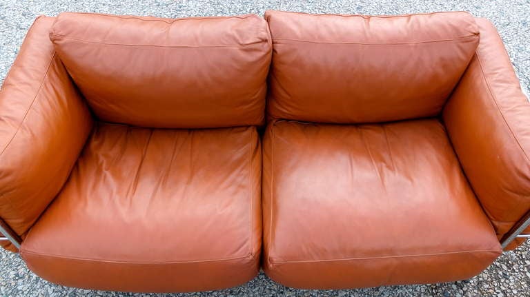 Leather & Chrome Corbusier Style Sofa 1