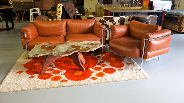 Leather & Chrome Corbusier Style Sofa 2
