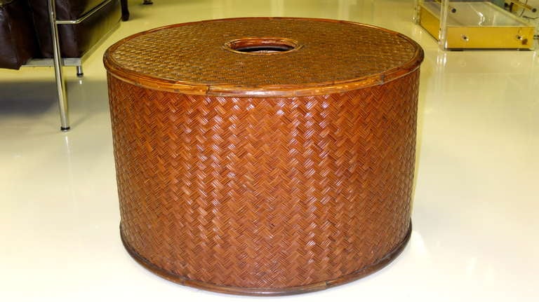 Mid-Century Modern Rattan Drum Table Base by Gabriella Crespi