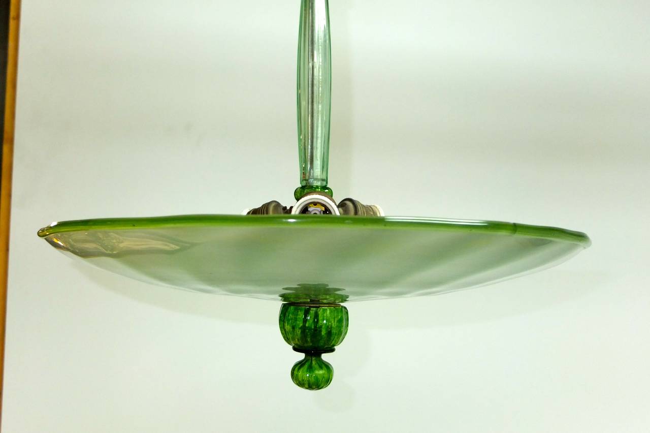 Italian 1960s Green Murano Glass Chandelier