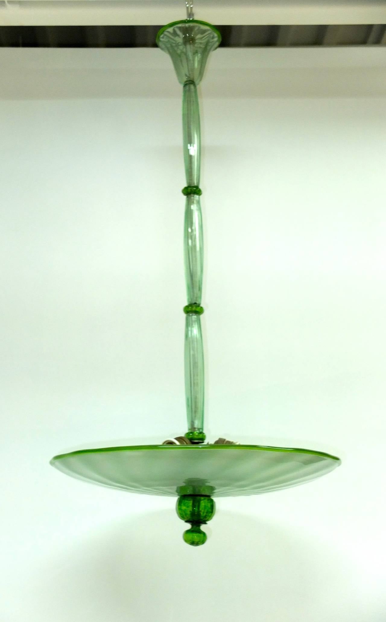 Mid-Century Modern 1960s Green Murano Glass Chandelier