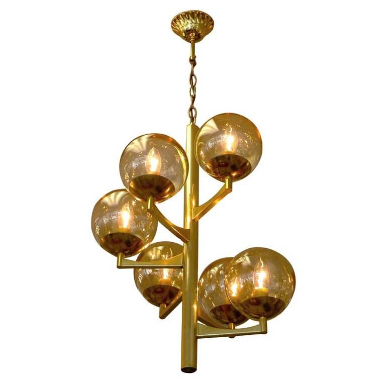 Sciolari for Boulanger Brass Spiral Pendant with Golden Globes For Sale
