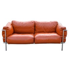 Leather & Chrome Corbusier Style Sofa