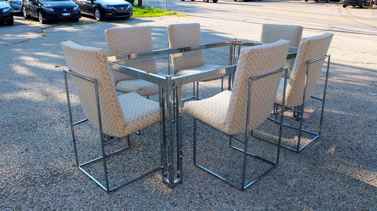 Milo Baughman Chrome & Glass Dining Table In Excellent Condition In Hanover, MA