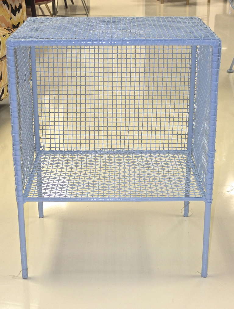 Rare square end table or night stand from the Sculptura collection by Russell Woodard.  Newly enameled in custom baby blue oil based Rustoleum gloss paint.