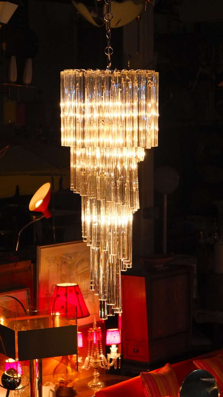 Venini Triedri Prism Crystal Spiral Chandelier In Excellent Condition In Hanover, MA