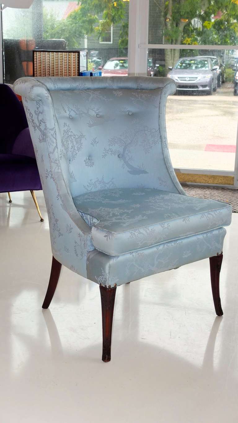 Pair Of High Back Curved Slipper Chairs For At 1stdibs Mid Century Modern Pair Of High Back Curved Slipper Chairs For