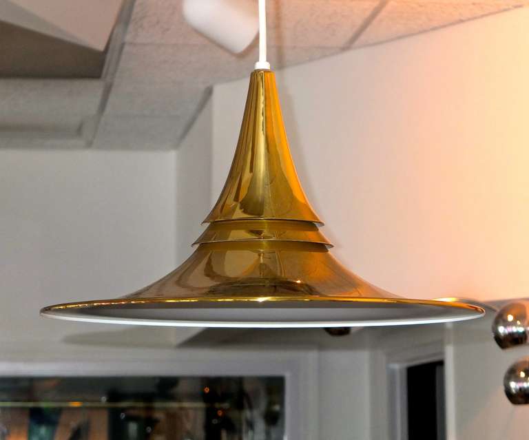 Brass witches hat pendant by Feldman Lighting company of Los Angeles, circa late 1970s early 1980s.  NOS New Old Stock, never used!  Like new. Form in style of the Semi by Fogg Morup