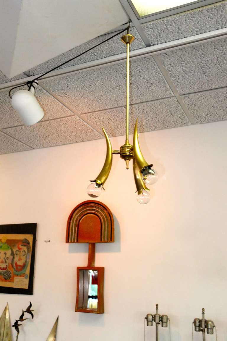 Oscar Torlasco for Lumi Three Horn Chandelier In Excellent Condition In Hanover, MA