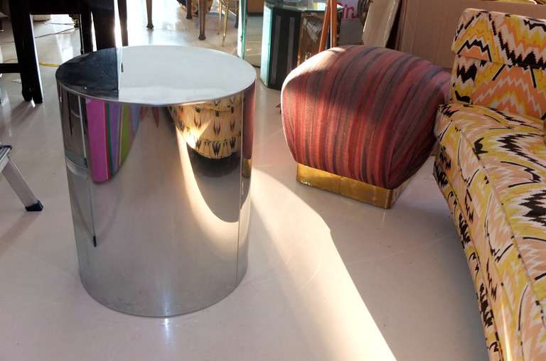 Curtis Jeré Signed Chrome Drum Pedestal In Good Condition In Hanover, MA
