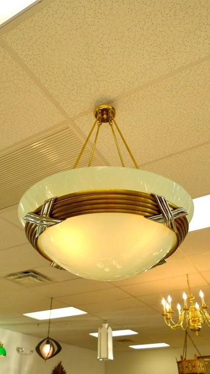 Late 20th Century American Art Deco Glass Dome Bowl Chandelier For Sale