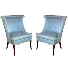 Pair Of High Back Curved Slipper Chairs 1