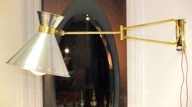 French 1950's Brass & Aluminum Swing Arm Wall Lamp
