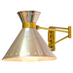 French 1950's Brass & Aluminum Swing Arm Wall Lamp